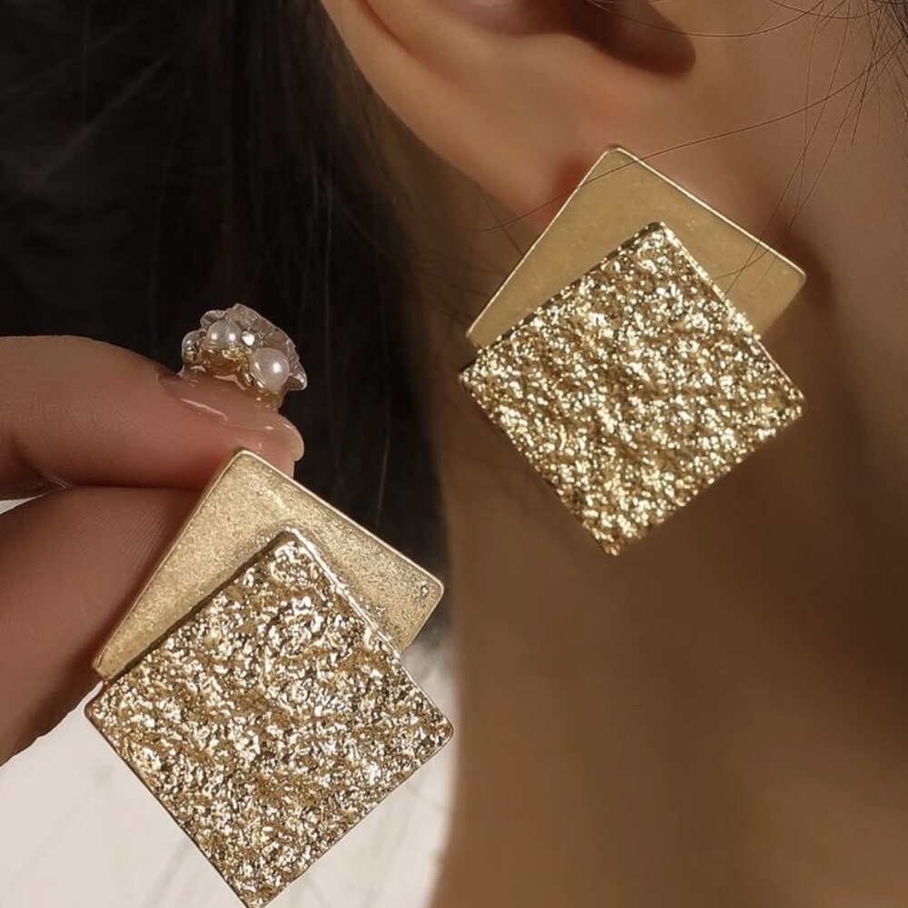 Fashionable Geometric Square Layered Stud Earrings for women